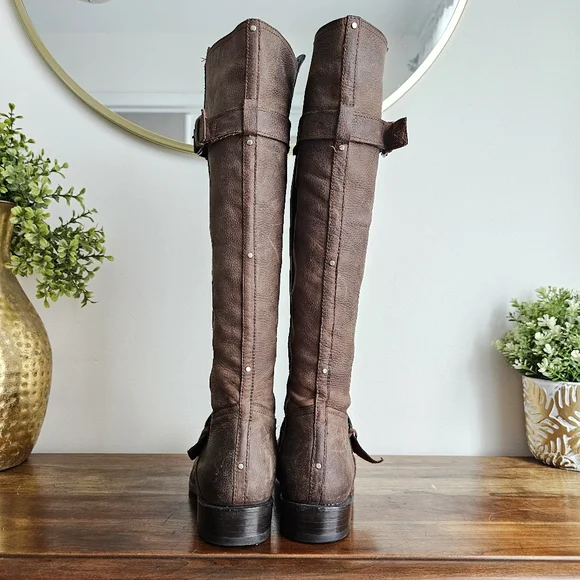 DV By Dolce Vita Brown Leather Equestrian Riding Knee High Rustic Tall Boots 8.5 - Picture 7 of 16